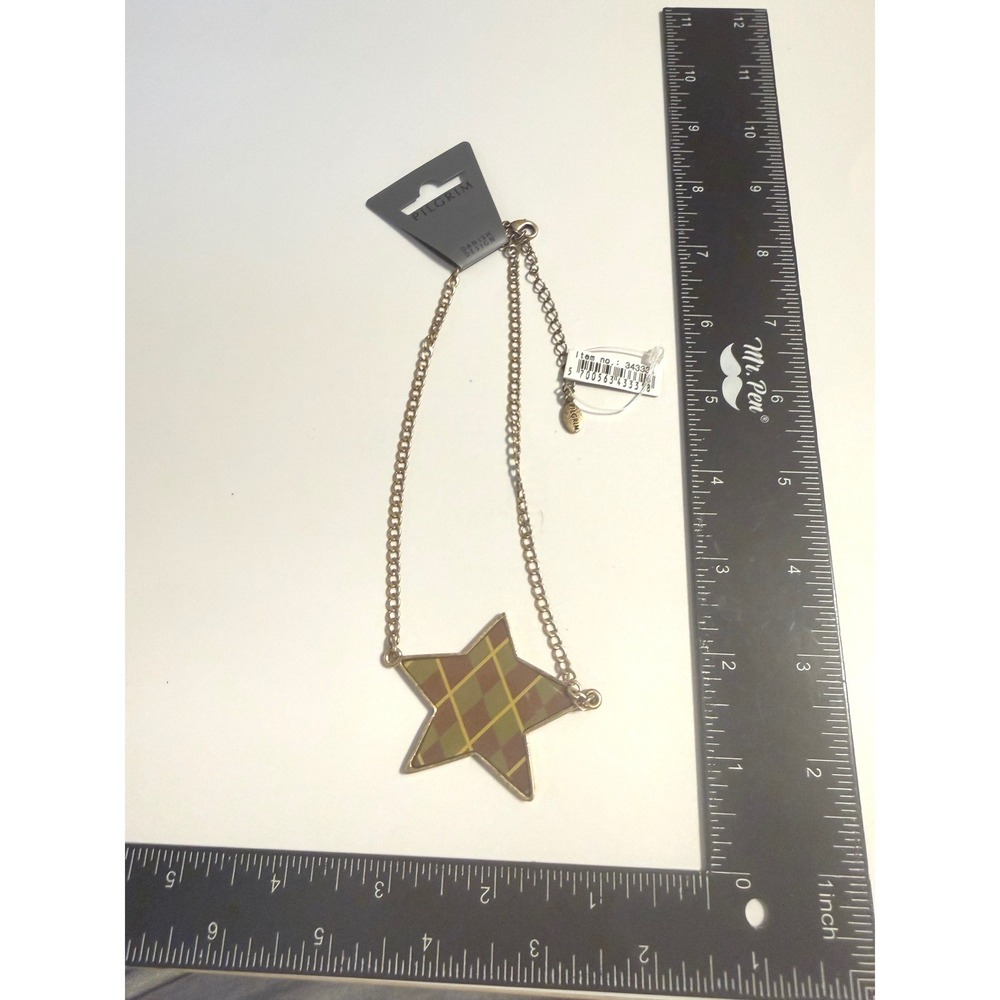 Pilgrim Danish Design Star Argyle Pendant Necklace Gold Tone Brown Green 34333